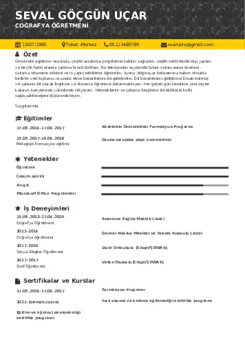 Coğrafya Öğretmeni CV Örnekleri cv indir